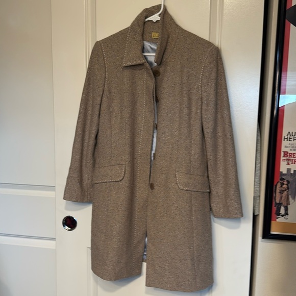 Caslon  Wool Cashmere Peacoat Structured Mid Length Hidden Button Tan Be… - Picture 1 of 11